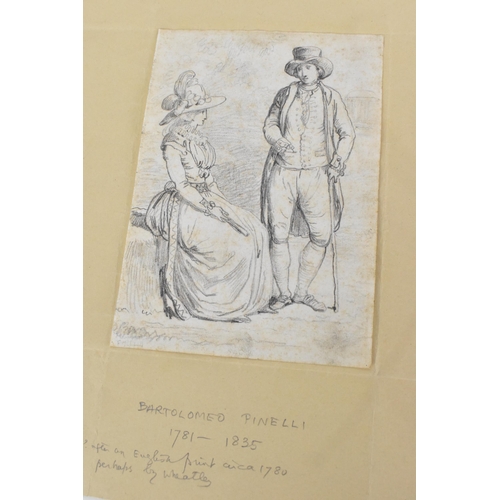 250 - A small collection of works on paper, to include a pencil sketch by Bartholomeo Pinelli (1781-1835),... 