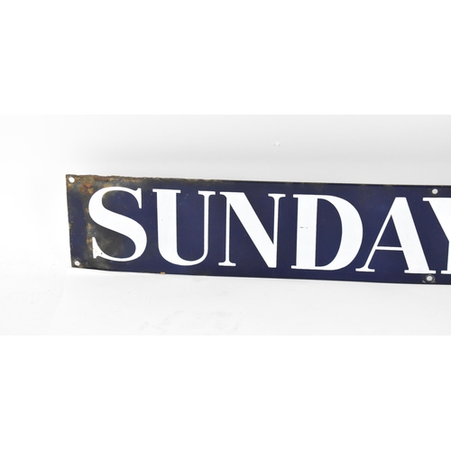 266 - A Sunday Telegraph enamel sign, with white lettering on blue ground, eight drilled holes for mountin... 