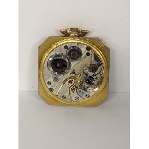 81 - A Rolex 9ct gold, open faced pocket watch having a silvered dial, signed Rolex, with blued hands, Ar... 
