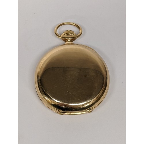 84 - A very fine quality circa 1900 gold half hunter pocket watch having a white enamel dial with Roman n... 