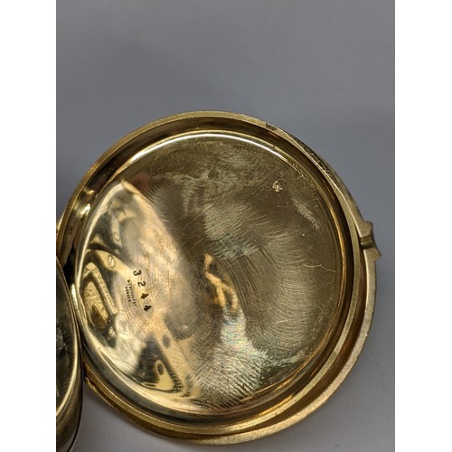 84 - A very fine quality circa 1900 gold half hunter pocket watch having a white enamel dial with Roman n... 