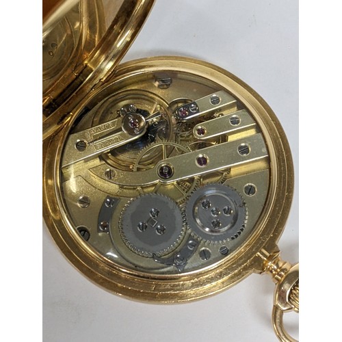 84 - A very fine quality circa 1900 gold half hunter pocket watch having a white enamel dial with Roman n... 