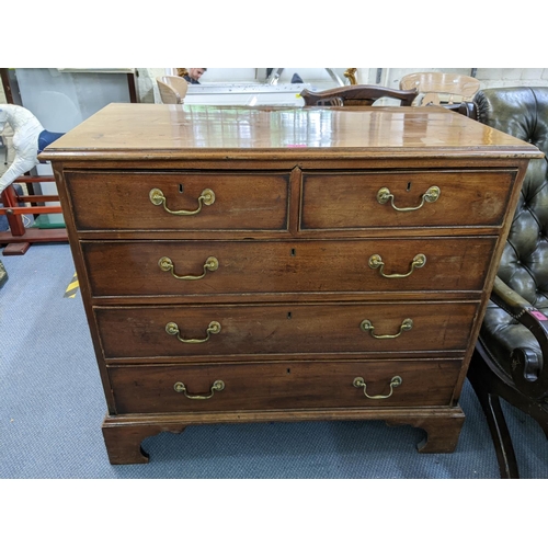 149 - A George III mahogany chest of two short and three long drawers on bracket feet, 89.5h x 100.5w, Loc... 