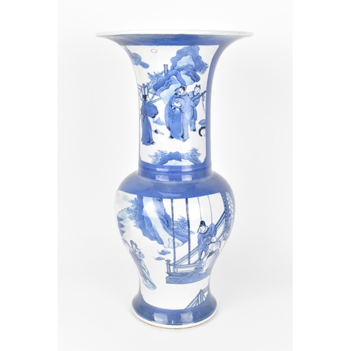 1 - A Chinese Qing dynasty blue and white yenyen vase, possibly Kangxi (1662-1722), designed with figura... 