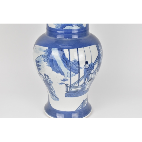 1 - A Chinese Qing dynasty blue and white yenyen vase, possibly Kangxi (1662-1722), designed with figura... 