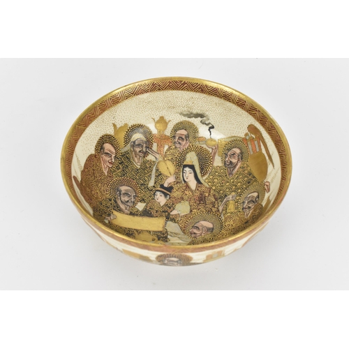 10 - A Japanese Satsuma porcelain bowl, Meiji period (1864-1911), of circular form depicting Buddhist imm... 