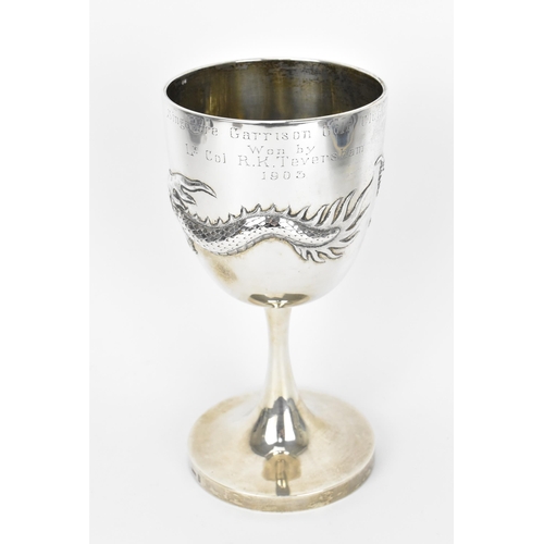 13 - An Edwardian Chinese export silver golf trophy cup by Wang Hing & Co, the body with embossed three-c... 