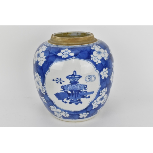 14 - A Chinese Qing dynasty blue and white porcelain ginger jar, probably Kangxi period (1662-1722), of t... 