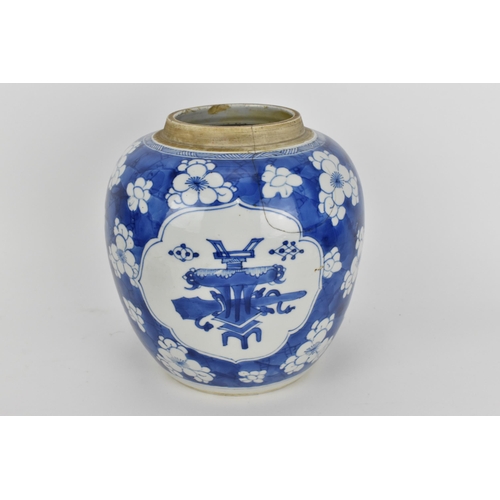 14 - A Chinese Qing dynasty blue and white porcelain ginger jar, probably Kangxi period (1662-1722), of t... 