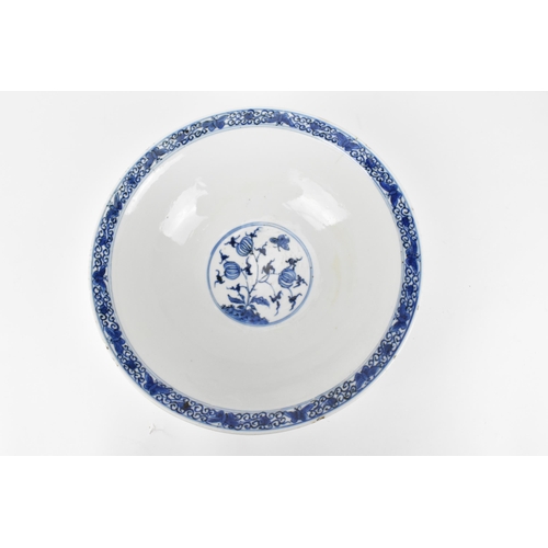 2 - A Chinese Qing dynasty blue and white porcelain bowl, 18th century, with butterfly and melon design ... 