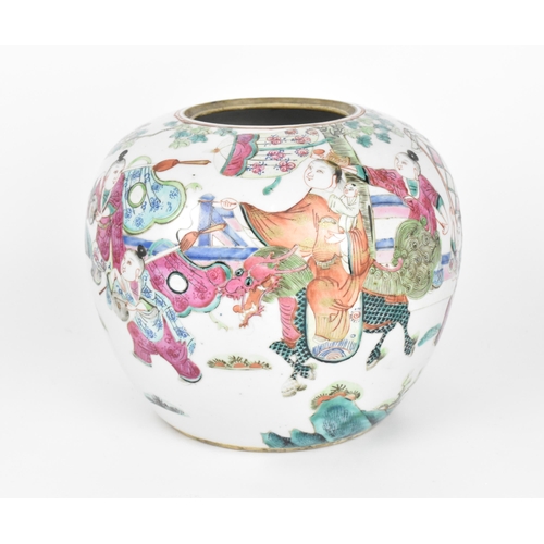 21 - A Chinese Qing dynasty Famille Rose ginger jar, 19th century, with enamelled figural scene depicting... 