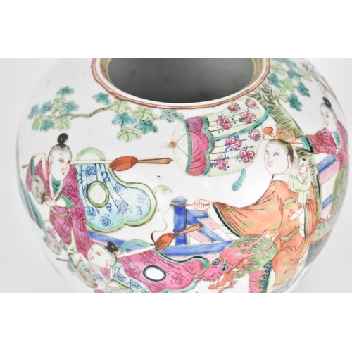 21 - A Chinese Qing dynasty Famille Rose ginger jar, 19th century, with enamelled figural scene depicting... 