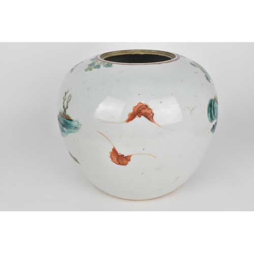 21 - A Chinese Qing dynasty Famille Rose ginger jar, 19th century, with enamelled figural scene depicting... 