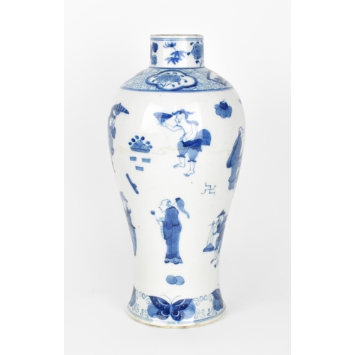 22 - A Chinese Qing dynasty blue and white baluster vase, 19th century, with various figures on a white g... 