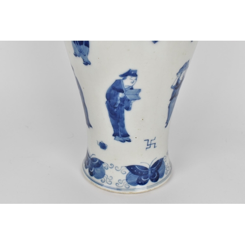 22 - A Chinese Qing dynasty blue and white baluster vase, 19th century, with various figures on a white g... 