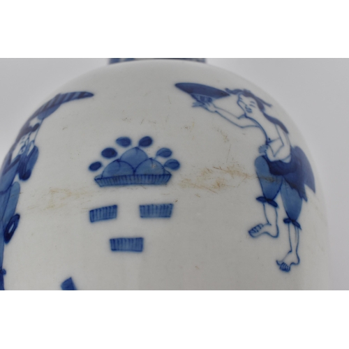 22 - A Chinese Qing dynasty blue and white baluster vase, 19th century, with various figures on a white g... 