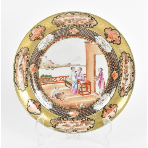 24 - A Chinese Qing dynasty Famille Rose 'Rockefeller' plate, Qianlong/Jiaqing period, of circular form w... 