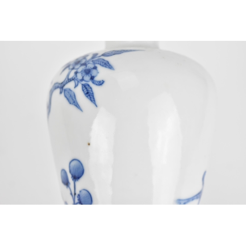 25 - A small Chinese blue and white porcelain baluster vase, 19th century, with birds in a blossoming pru... 