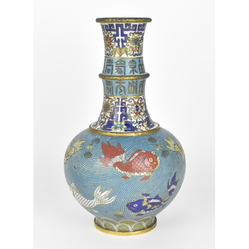 26 - A Chinese cloisonne archaic style 'aquatic' vase, early 20th century, the body decorated with fish i... 