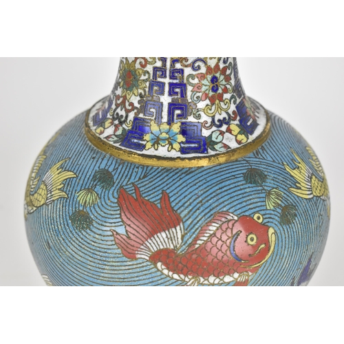 26 - A Chinese cloisonne archaic style 'aquatic' vase, early 20th century, the body decorated with fish i... 