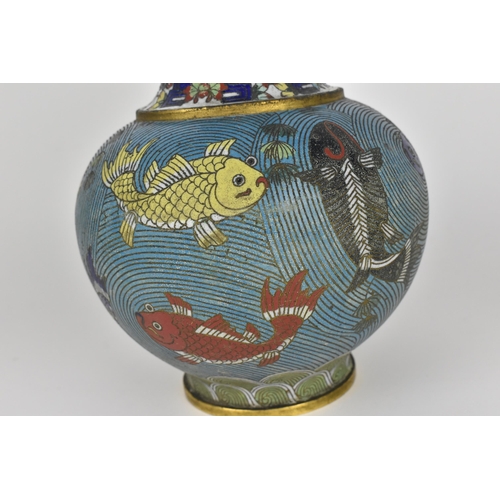 26 - A Chinese cloisonne archaic style 'aquatic' vase, early 20th century, the body decorated with fish i... 