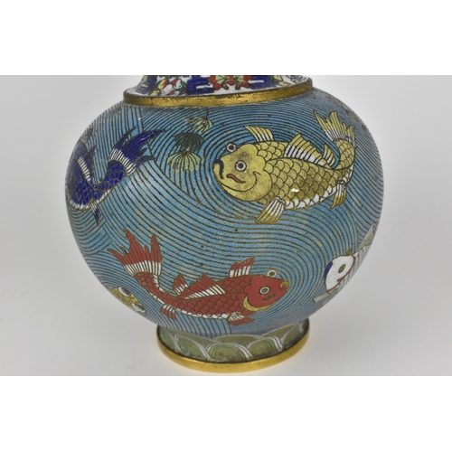 26 - A Chinese cloisonne archaic style 'aquatic' vase, early 20th century, the body decorated with fish i... 