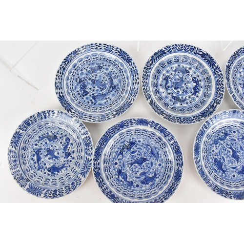 30 - Six Chinese Qing dynasty blue and white cups and saucers, 18th century, Qianlong period (1736-1795),... 