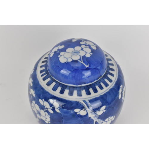 36 - A Chinese late Qing dynasty blue and white lidded ginger jar, late 19th century, of typical ovoid fo... 