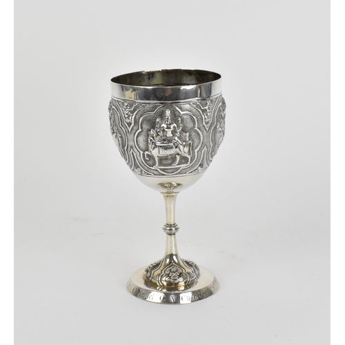 37 - An Indian colonial silver trophy goblet by Peter Orr & Sons, Madras, circa 1900s, the bowl with embo... 