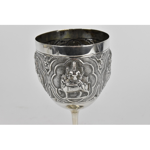 37 - An Indian colonial silver trophy goblet by Peter Orr & Sons, Madras, circa 1900s, the bowl with embo... 