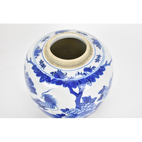 43 - A Chinese late Qing dynasty blue and white ginger jar, circa 1900, of typical form with top fruit ba... 