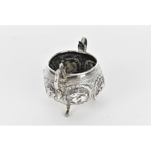 45 - An Indian colonial white metal twin-handled pot, possibly Bombay, circa 1890/1900, with deep embosse... 