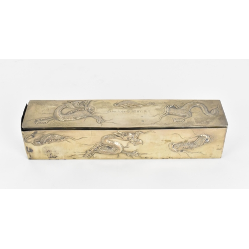 5 - A late 19th/early 20th century Chinese export silver box, of rectangular form with hinged lid, desig... 