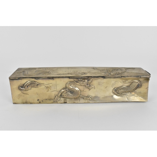 5 - A late 19th/early 20th century Chinese export silver box, of rectangular form with hinged lid, desig... 