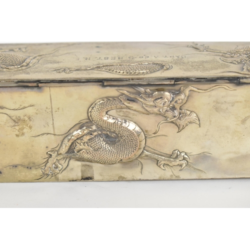 5 - A late 19th/early 20th century Chinese export silver box, of rectangular form with hinged lid, desig... 