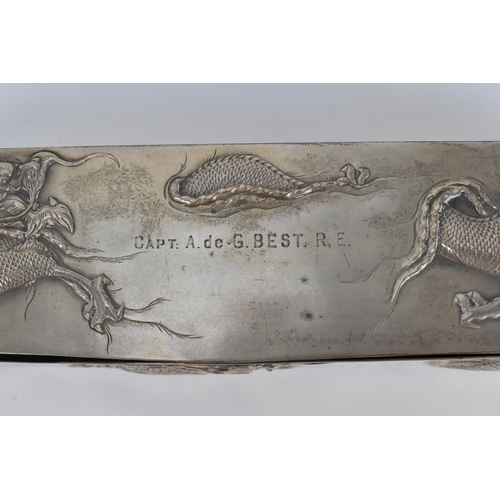 5 - A late 19th/early 20th century Chinese export silver box, of rectangular form with hinged lid, desig... 