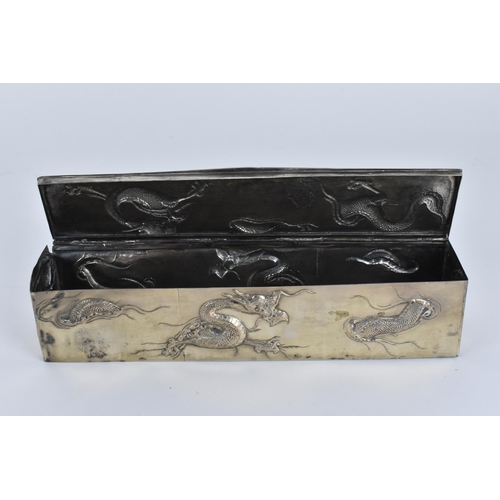 5 - A late 19th/early 20th century Chinese export silver box, of rectangular form with hinged lid, desig... 