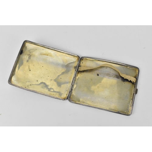 56 - A Chinese export silver cigarette case, circa 1900, with engraved dragon to the top on a stippled gr... 