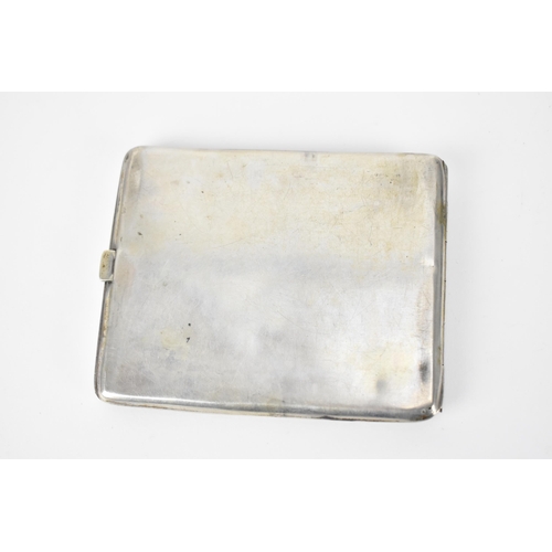 56 - A Chinese export silver cigarette case, circa 1900, with engraved dragon to the top on a stippled gr... 