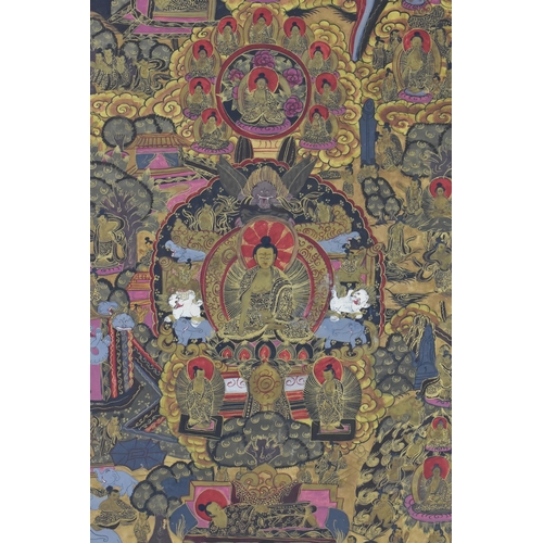 62 - A large Tibetan thangka of Shakyamuni Buddha, possibly late 19th century or later, painted on board,... 