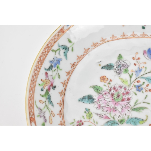 7 - Two Chinese Qianlong period Famille Rose porcelain dishes, 18th century, one oval dish with two bird... 