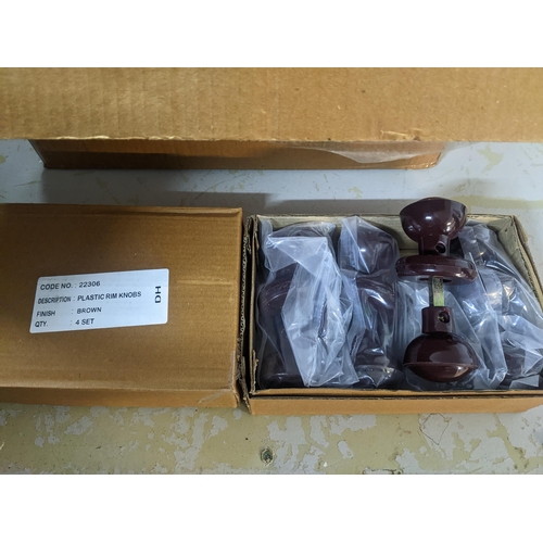 108 - A box of as new Bakelite style brown plastic door handles (80)
Location:G