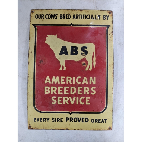 13 - A late 20th century 'ABS American Breeders Service' enamel advertising sign 49.5cm h x 34cm w Locati... 