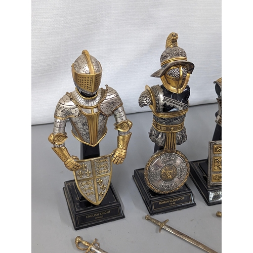 172 - A group of six Franklin Mint miniature replica armour set comprising Roman Gladiator, Egyptian Warri... 