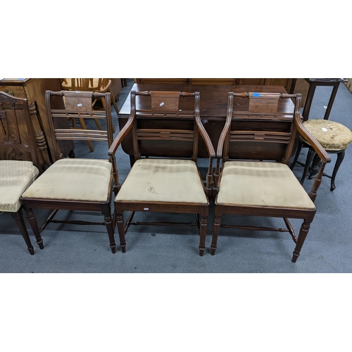 178 - A set of three Regency mahogany dining chairs together with a set of three Edwardian Adams style din... 