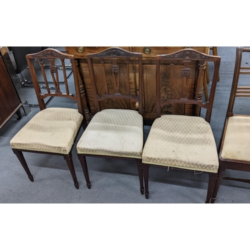 178 - A set of three Regency mahogany dining chairs together with a set of three Edwardian Adams style din... 