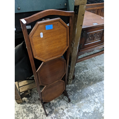 233 - Small oak furniture to include an oak telephone seat with loose cushion, barley twist drop flap tabl... 