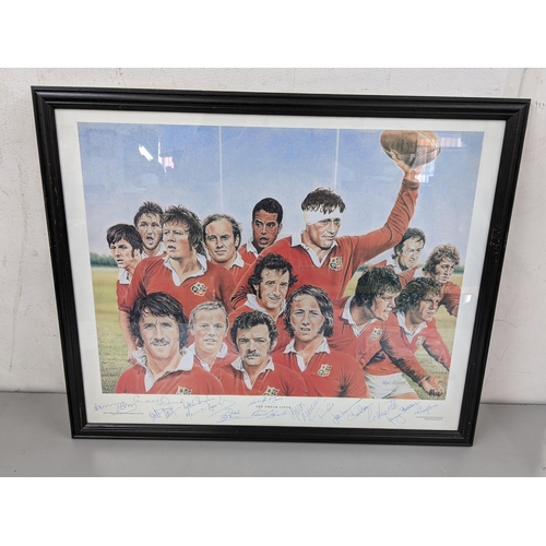 30 - After Ralph Sweeney - 'The Dream Lions' 1997 rugby print signed by the players and artist, framed an... 