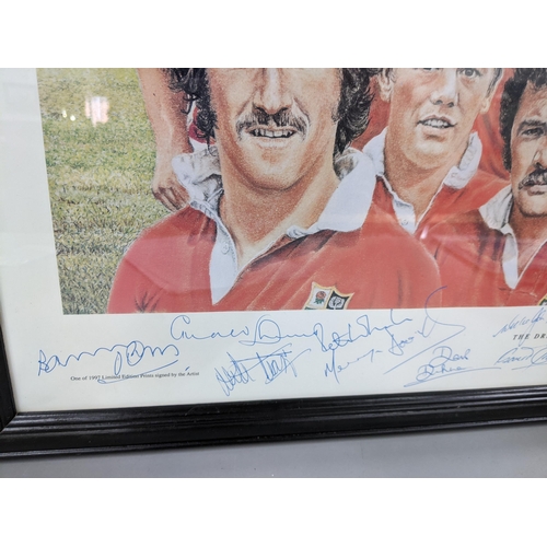 30 - After Ralph Sweeney - 'The Dream Lions' 1997 rugby print signed by the players and artist, framed an... 