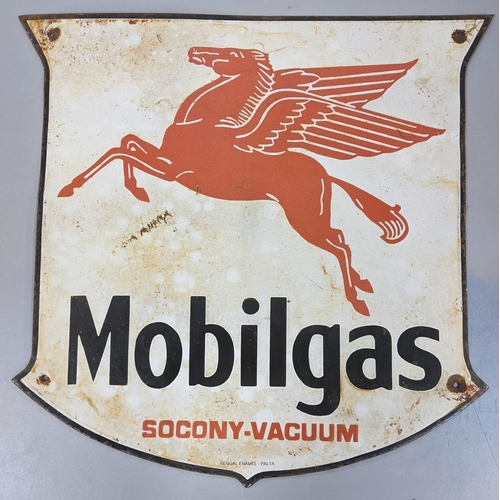 32 - A late 20th century 'Mobilgas' enamel advertising sign 51cm h x 50cm w Location:SL